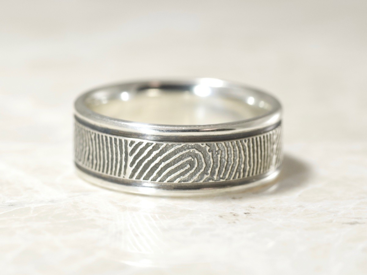 Fingerprint Ring Jewelry Thumbprint Band Personalized Sterling Silver